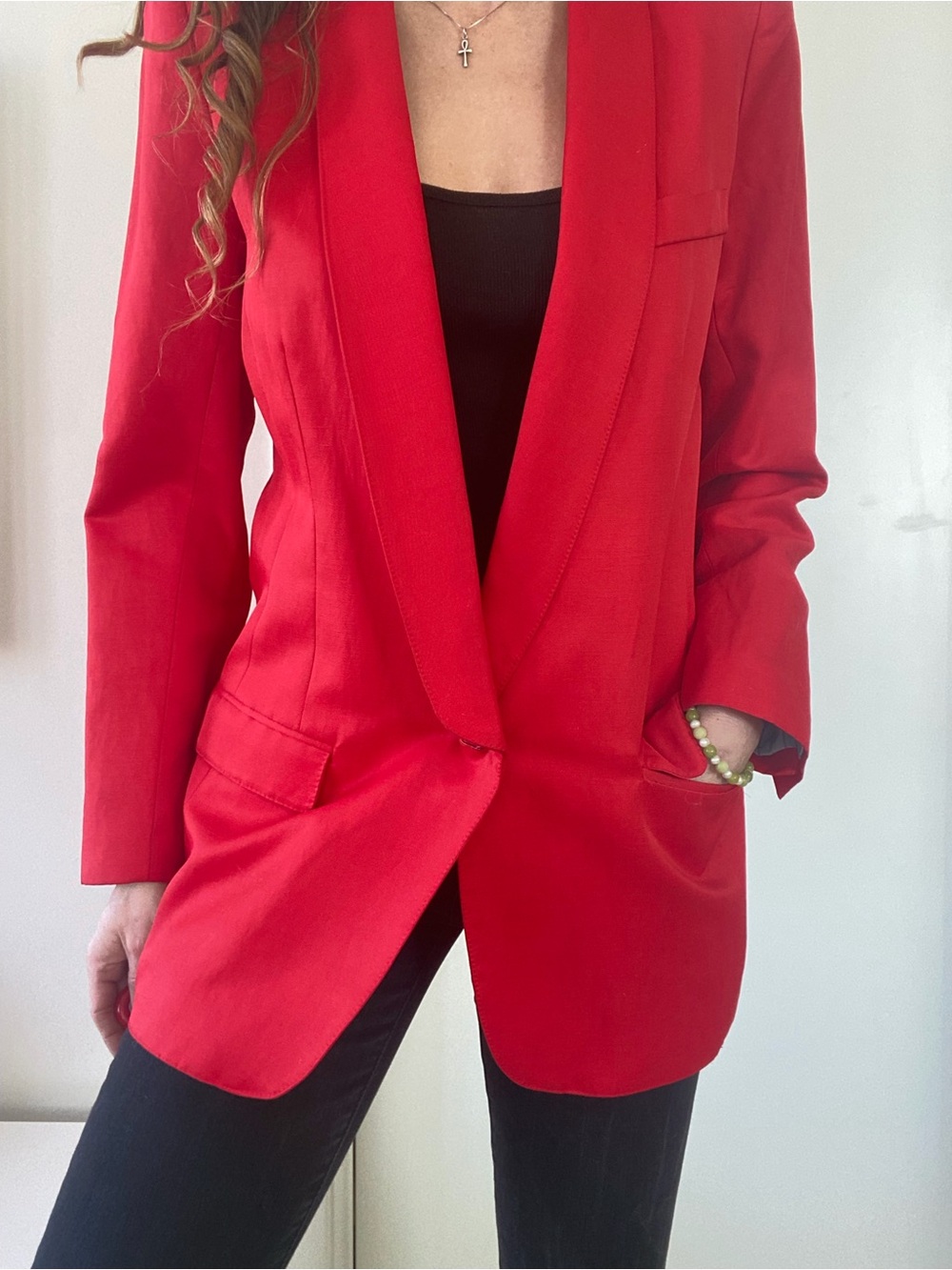 Smythe Bold Red Tailored Shawl Lapel Blazer